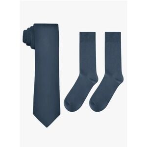 Azazie Mens Neptune Blue Matte Satin Wide Tie and Cotton Socks Set New